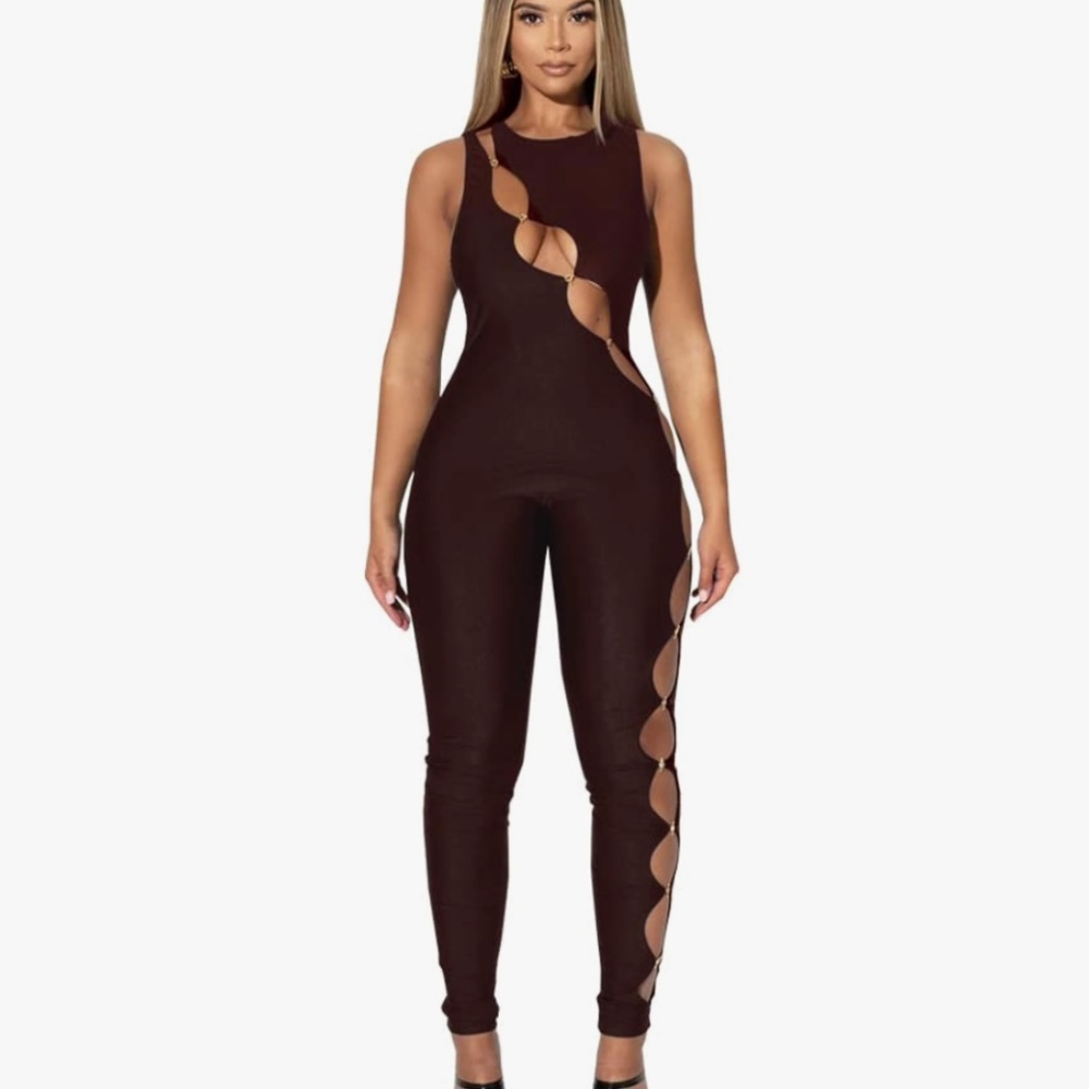 Cut Out Brown Jumpsuit Romper Size‎ L